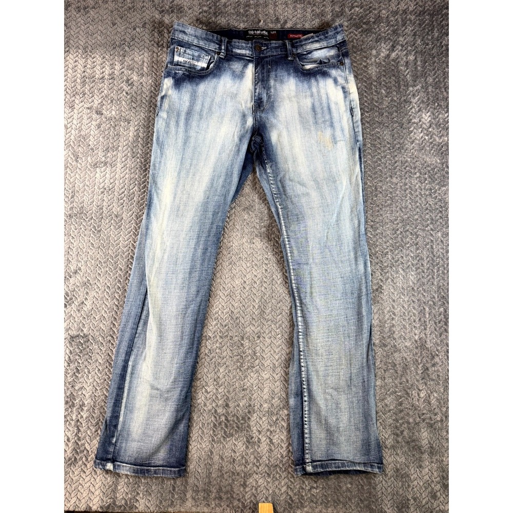 Ecko Unltd Athletic Jeans Men 34 Blue Cotton Stretch Straight Leg Logo Acid Wash